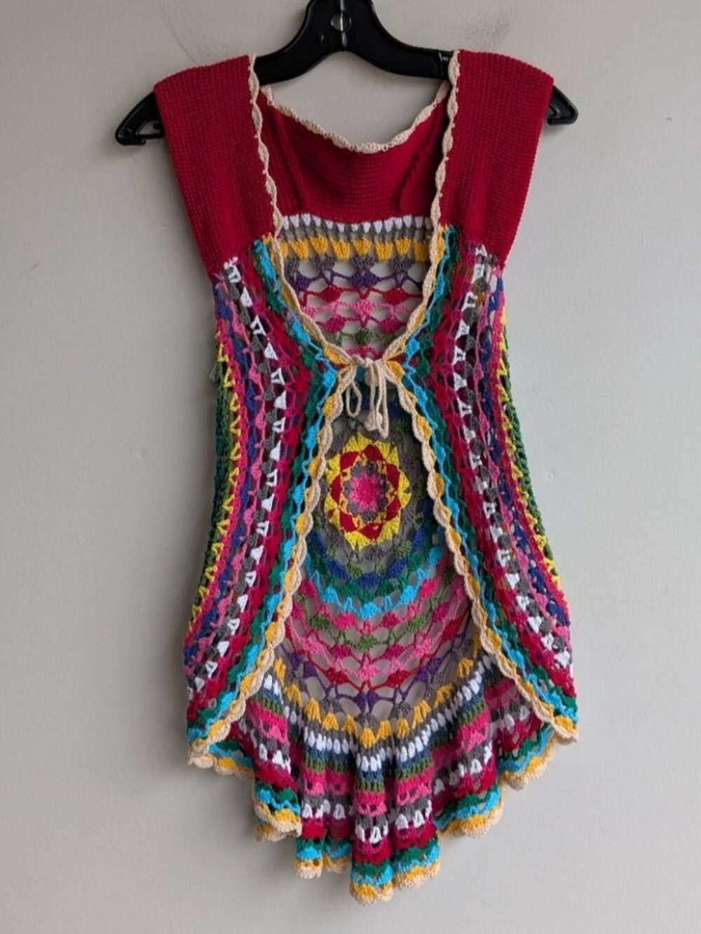 Vintage 70s Crochet Reversible Knit Colourful Rainbow Vest Top